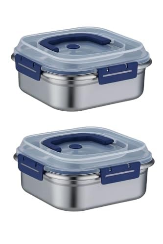 2 Adet Çelik 1250 ml Kilitli Yemek Meyve Et Buzdolabı Beslenme Saklama Kabı mt106