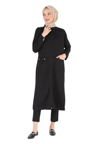 2081_Fermuarlı Yırtmaçlı Oversize Tesettür Kap