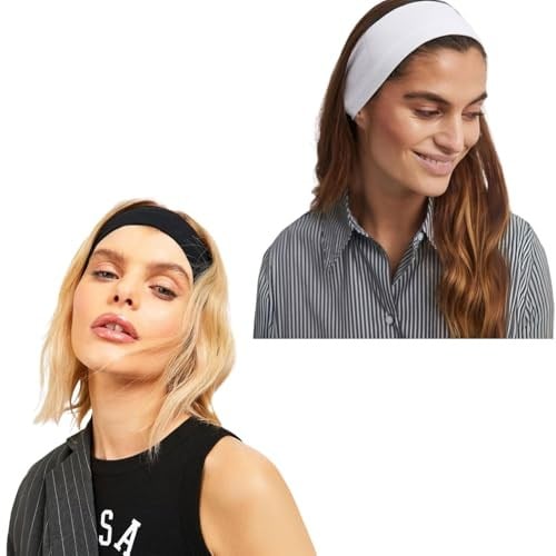 2'li Kombin Spor Saç Bantları - Elastik Kaymaz İnce Saç Ter Kafa Bandı Bandana, Şık Kadın & Erkek Koşu Fitness Yoga Pilates Makyaj Yüz Yıkama Atletik 2'Li Saç Bandı Seti