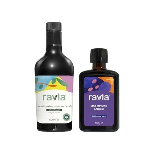 2'li Ürün - Ravla Mor Meyveli Karışım - 330g / Organik Zeytinyağı - Bebek Çocuk Yüksek Polifenol 500ml