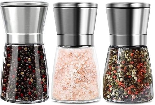 3 adet tuz ve karabiber değirmeni seti, 180 ml manuel baharat değirmeni, ayarlanabilir öğütücü, cam gövdeli baharat, tuz, karabiber için