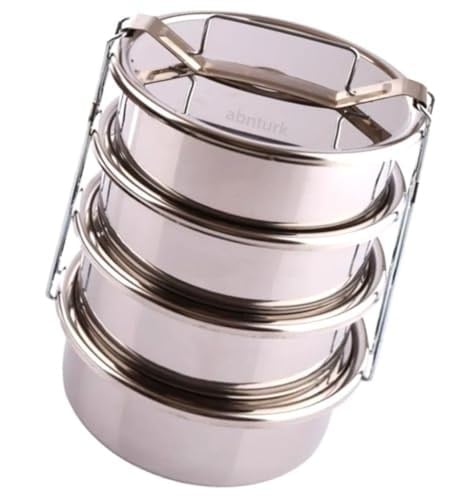 3 LT Paslanmaz Çelik 4lü Sefer Tası 2-4 Kişilik Yemek Taşıma Kabı 750ml Isıtılabilir 4 Kap 15x24cm