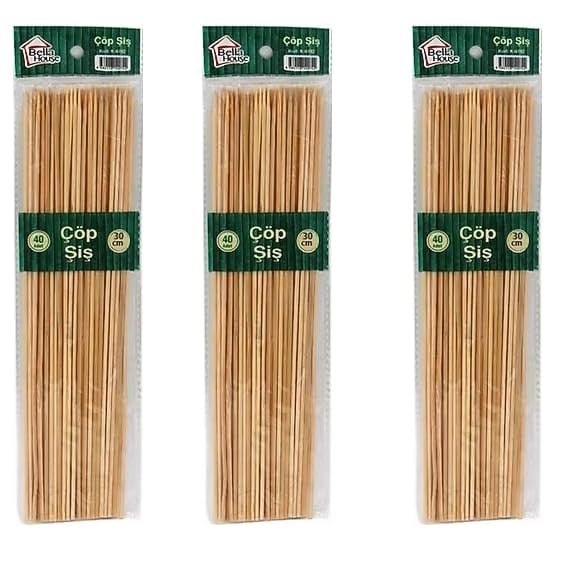 3 Paket Bambu Çöp Şiş Seti (40'lı x 3) - 25 cm Doğal Izgara ve Sunum Çubuğu