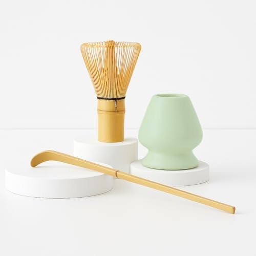 3 Parça Matcha Çayı Fırça ve Bamboo Whisk Tutucu ve Bambu Kaşık Set mt155