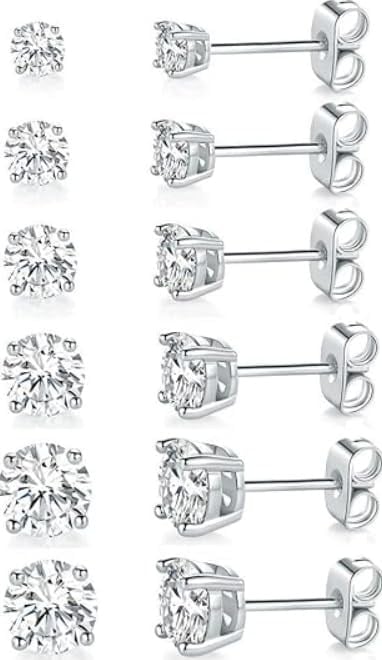 316L Cerrahi Paslanmaz Çelik 3 Çift Kıkırdak Küpe Seti Kadın Erkek Unisex Tek Taşlı Dikdörtgen Küpe Gümüş Renk Minimal Helix Tragus Cartilage Piercing Küpe Seti Günlük Kullanım Şık Takı