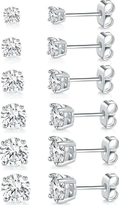 316L Cerrahi Paslanmaz Çelik 3 Çift Kıkırdak Küpe Seti Kadın Erkek Unisex Tek Taşlı Dikdörtgen Küpe Gümüş Renk Minimal Helix Tragus Cartilage Piercing Küpe Seti Günlük Kullanım Şık Takı