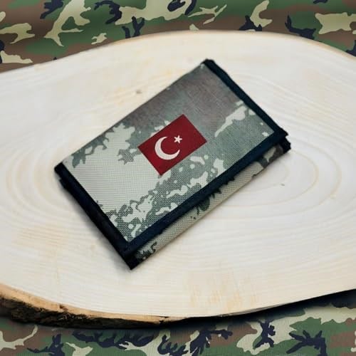 4 Göz İç Fermuarlı Cırt Kapamalı Boyun Asmalı Asker Cüzdanı Türkiye Bayrak Desen - FC616