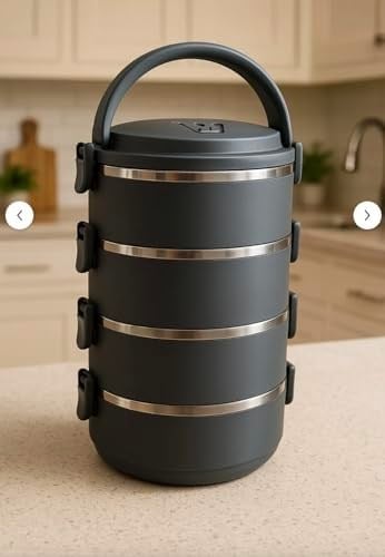 4 Katlı Sefer Tası Sızdırmaz Yemek Termosu Füme Tek Kişilik Hacimi Vardır 2.4 Litre
