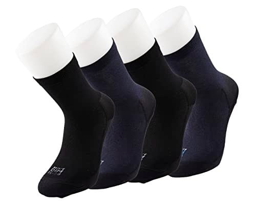 4 Set, Çift Taban Takviyeli Pamuk Siyah ve Lacivert Kadın Çorap, Cordura Elyaf ile 20 Kat Daha Fazla Dayanıklık, Yürüyüş ve Koşu Çorabı