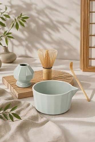 4lü Matcha Set Kase Kaşık Whisk Tutucu Bambu Whisk Çırpıcı ve Bambu Kaşık mt248