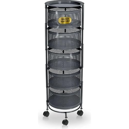 5 Katlı Açılır Kapanır Paslanmaz Metal Sebzelik Yükseklik 94 cm -(ANTRASİT)
