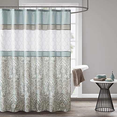 510 DESIGN Duş Perdesi, Dahili Astarlı Geometrik Dokulu Nakış Tasarımı, Modern Orta Yüzyıl Banyo Dekoru, Makinede Yıkanabilir, Kumaş Gizlilik Ekranı 72x72, Shawnee, Deniz Köpüğü