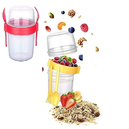 5DM-Çift Hazneli - Çatal Kaşıklı Portatif Müsli -Atıştırmalık Kabı 650 ML