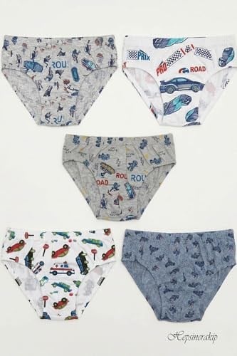 5'li Paket Erkek Çocuk Renkli Desenli Neşeli Pamuklu Slip Külot