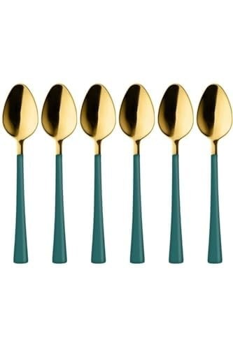 6 Adet Çay Kaşığı Seti, 18/10 Paslanmaz Çelik, Gold Yeşil, 11 cm, 70 gr