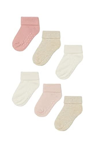 6'lı Organik Pamuklu Kaydırmaz Çocuk-Bebek Çorabı (pembe-bej-krem, 3-5 yaş)