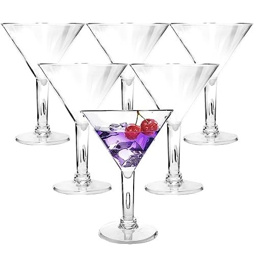 6PC Akrilik Martini Bardakları, 7oz Kırılmaz Plastikten Üretilmiş Plastik Martini Bardakları, Kırılmaz ve Havuz Kenarı, Açık Havada, Kamp ve Daha Fazla Kullanım için Mükemmel, Yeniden Kullanılabilir