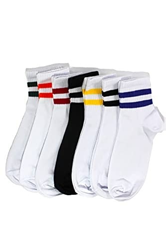 7'li paket renkli Çizgili Pamuklu Yarım Konç Unisex Çorap
