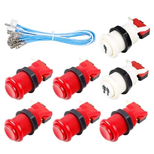7X Arcade Düğmeleri 30 mm Happ Tipi Standart Basmalı Düğme Anahtar 20 cm Düğmeli Kablo Arcade Joystick Arcade1up Oyun Konsolu (Kırmızı)