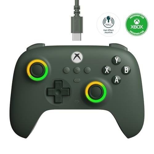 8Bitdo Xbox, RGB Lighting Fire Ring ve Hall Effect Joysticks için Ultimate C Kablolu Denetleyici, Xbox Series X |S, Xbox One, Windows 10/11 - Resmi Olarak Lisanslı (Koyu Yeşil)