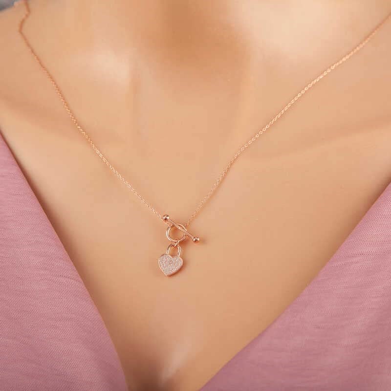 925 Ayar Gümüş Rose Sallantılı Kalp Kadın Kolye