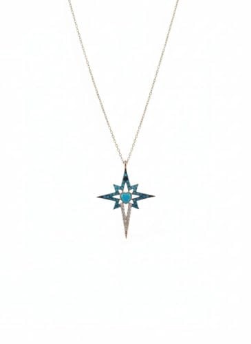 925 Ayar Papatya Silver Mavi Opal Akışlı Kutup Yıldızı Kolye.rose.gold.rodaj
