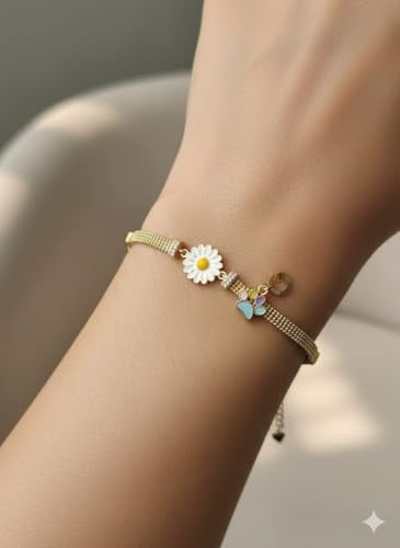 925 Ayar Papatya Silver Tırnak Makası Örme Zincir Patili Harfli Papatya Bileklik.rose.gold.rodaj