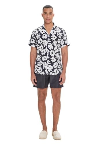 AC&Co/Altınyıldız Classics Slim Fit Dar Kesim Küba Yaka Kısa Kollu Baskılı Gömlek