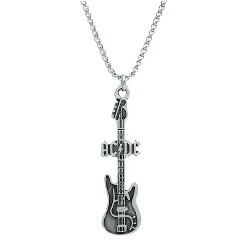 AC/DC Elektro Gitar Örme Zincir Kolye - Gümüş Kaplama - Erkek Kadın Kolye - No:1559