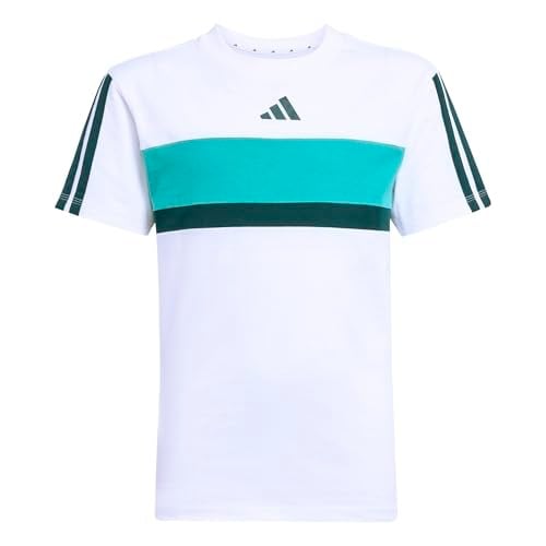 adidas 3 Stripes Tiberio Çocuk Tişört, 7-8 Yaş, 01-JX0192-4, Beyaz, Unisex Çocuk