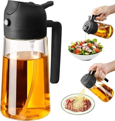 AEE® 2 Adet Çift Fonksiyonlu Akıtmaz Cam Yağdanlık Sprey Akıtma Ayçiçek Yağı Zeytin Yağı Şişesi Yağlık 450ml