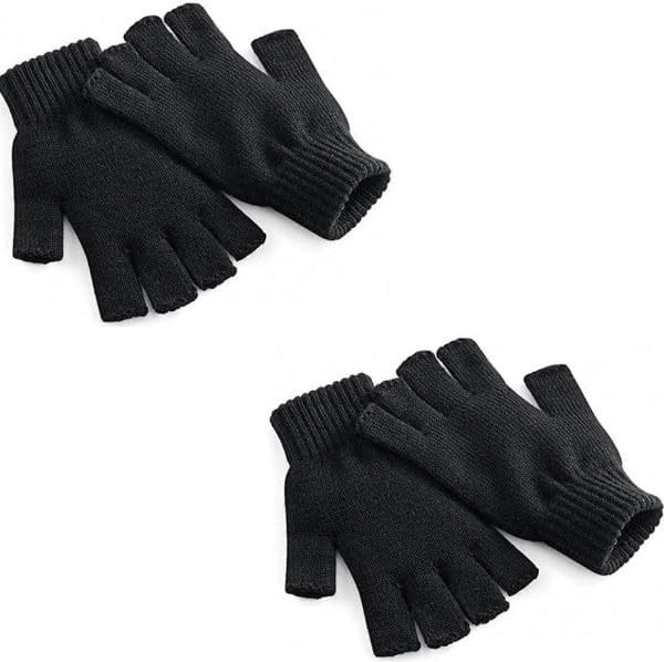 AEE® 2 Çift Yarım Parmak Eldiven – Örme Siyah Unisex Eldiven | Kesik Parmak Parmaksız Kışlık Erkek Kadın Eldiven