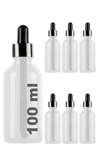Afracam 100 ml Metal Kapaklı Damlalık Dropper Şişesi Serum 100 cc Cam Şişe 6 Adet (Siyah Kapak, Şeffaf)