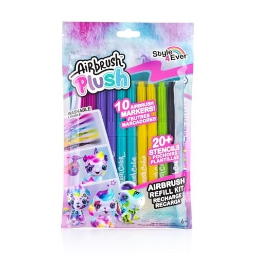 Airbrush Plush - Refill Kit 10 pens (256) | Yıkanabilir renkli kalemleyiciler Airbrush ve yapışkan şablonlarla uyumludur