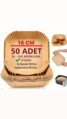 Airfryer Pişirme Kağıdı, Fritöz Yağlı Kağıdı, Yanmaz Kağıt 50 Adet (KARE)