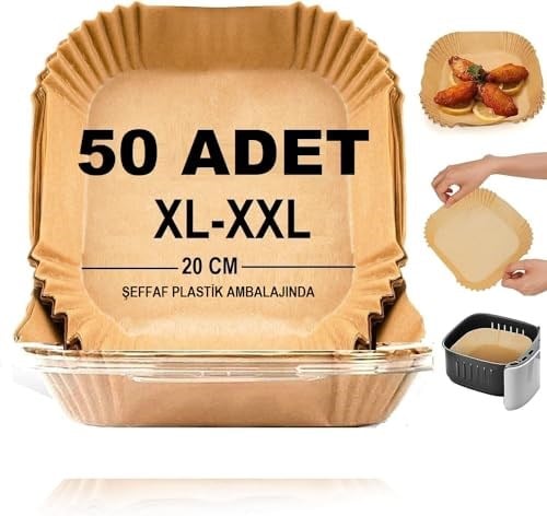 Airfryer Pişirme Kağıdı,Xl-Xxl Büyük Boy, Kare, 50 Adet Hava Fritöz Parşömen Fırın Kağıdı Tek Kullanımlık Kağıt Fırın Fritöz Pişirme Kızartma Tavası Için Uygun 20CM