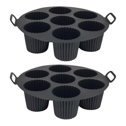 Airfryer Silikon Kek Pişirme Kalıbı 7 Bölmeli, Silikon Cupcake Kek Pişirme Kabı Air Fryer Muffin Fırın Kalıbı (2 ADET SİYAH - 23 CM)