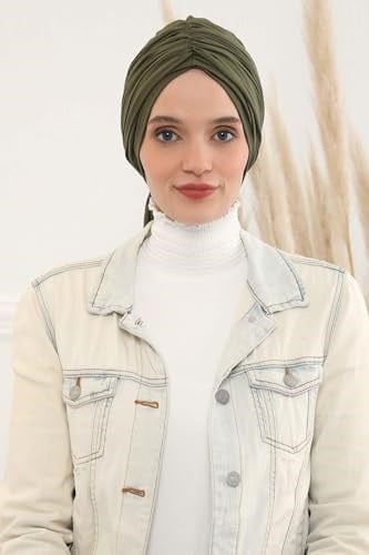 Aisha's Design Büzgülü Penye Bone,B-1 Haki