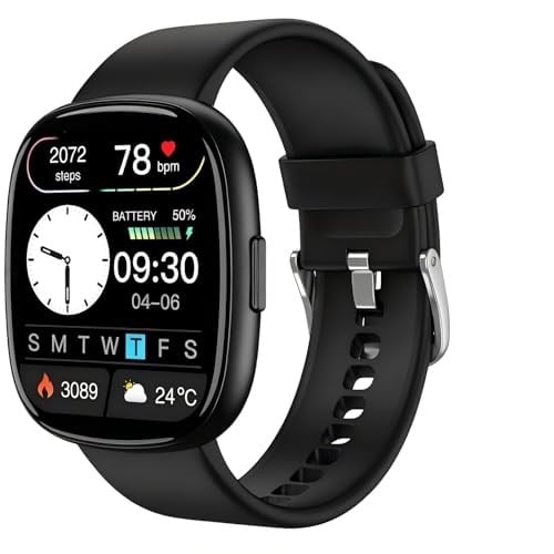 Akıllı saat 44 mm, AMOLED her zaman açık ekran fitness saati, nabız/uyku monitörü, adım kalori sayacı, IP68 su geçirmez aktivite izleyici, Android iOS ile uyumlu, siyah