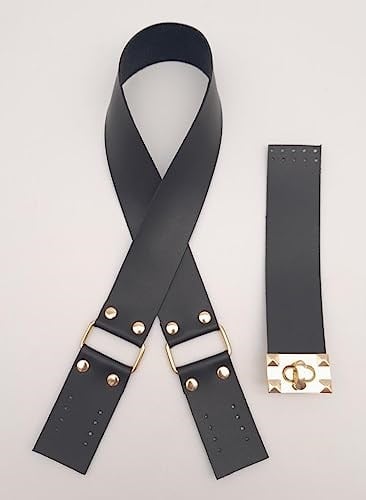 Aksesuar 70x4 cm Suni Deri Saplı Kapaklı Siyah Seti Light Gold Metalli