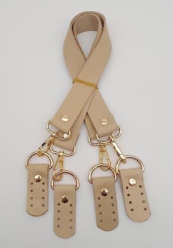Aksesuar Gerçek Deri 55 Cm Misu Model Çift Sap Ham Renk Light Gold Metal