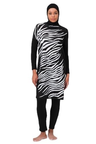Alfasa Önü Zebra Desenli Kadın Tam Kapalı Tesettür Mayo 23691 Siyah