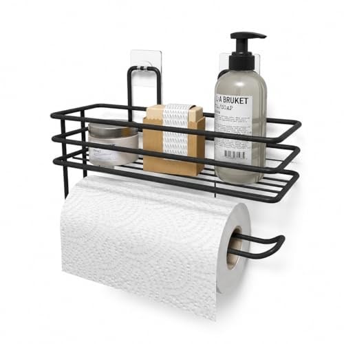 Alper Banyo Yapışkanlı Siyah Raflı Solo Havlu Askısı, Delmeden Montaj Banyo ve Mutfak Duvar Tipi Havluluk Organizer