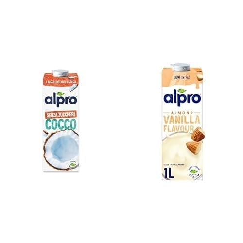 Alpro Şekersiz Hindistan Cevizi Bitki Bazlı İçecek 1 L ve Alpro Badem Vanilya Bitki Bazlı İçecek 1L
