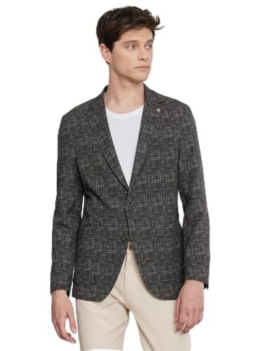 ALTINYILDIZ CLASSICS Erkek Haki Slim Fit Dar Kesim Mono Yaka Kazayağı Desenli Blazer Ceket