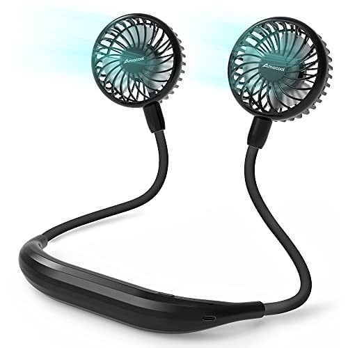 Amacool 2600mAh Pille Çalışan Boyun Fanı, Boyun Bantlı ve 6 Hızlı Taşınabilir USB Fan Ev Ofis Seyahat Dış Mekan Sporları için (Siyah)