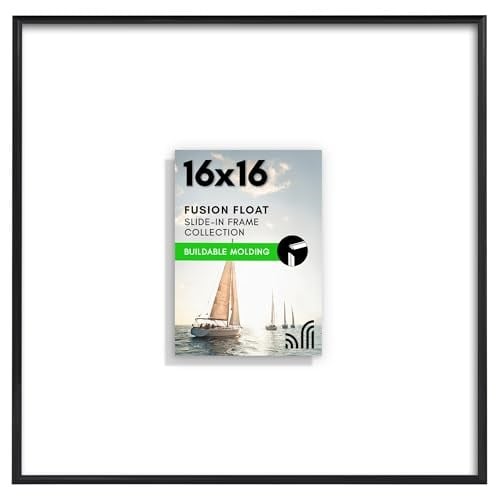 Americanflat Cilalı Pleksiglaslı 16x16 Yüzer Resim Çerçevesi - Mat ile 5x7 Çerçeve veya 16x16 Mat Olmayan Çerçeve olarak kullanın - Fusion Flo - Seçenekler: 1 Paket, 1 adet, 2 adet, 2'li Paket, Modern