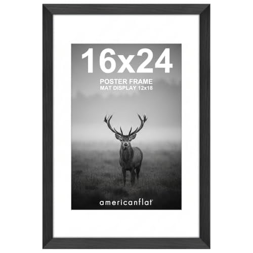 Americanflat Cilalı Pleksiglaslı 16x24 Poster Çerçevesi - Mat ile 12x18 Çerçeve veya 16x24 Mat Olmayan Çerçeve olarak kullanın - Hudson Koleksiyonu - Duvar Ekranı için Geniş Resim Çerçevesi - Siyah