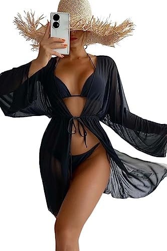 Angelsin Uzun Önden Bağlamalı Plaj Elbisesi Pareo Kimono