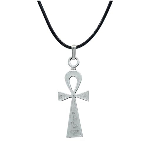 Ankh Anahtarı - Nil'in Anahtarı Deri ip Kolye - Gümüş Kaplama - Kadın Erkek Kolye - No:840
